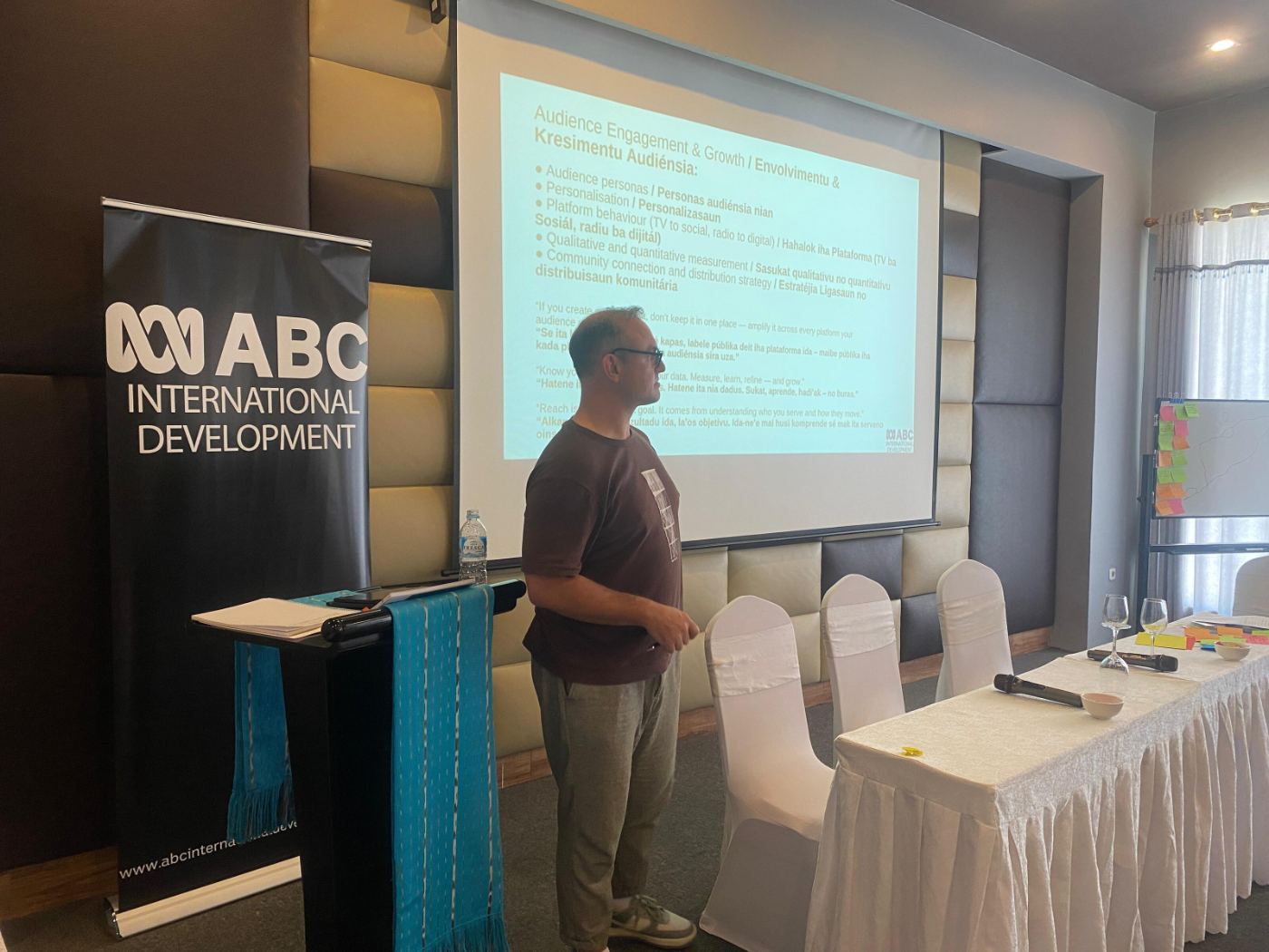 Guy Turner presenting a workshop for ABC International Development